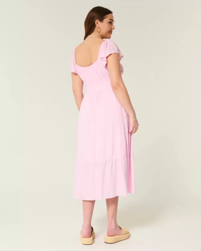 Midikleid mit Flatterärmeln und Doppelschnürung Midikleid mit Flatterärmeln und Doppelschnürung