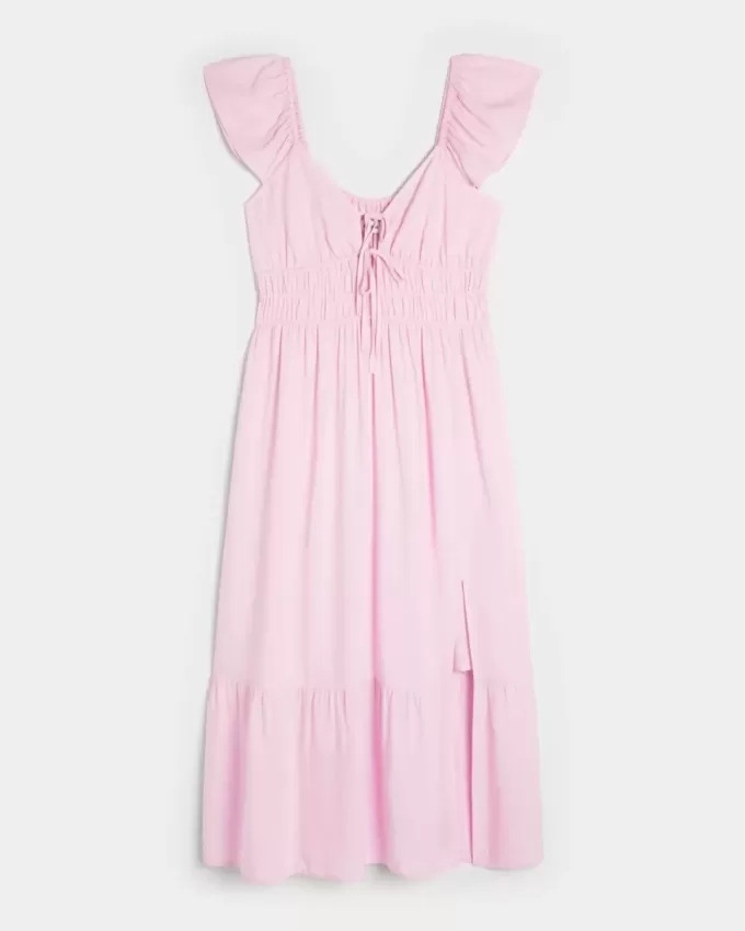 Midikleid mit Flatterärmeln und Doppelschnürung Midikleid mit Flatterärmeln und Doppelschnürung