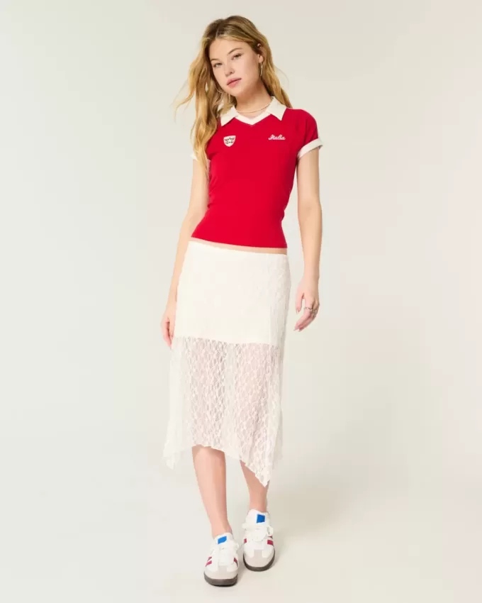 Midirock aus Spitze mit asymmetrischem Saum Midirock aus Spitze mit asymmetrischem Saum