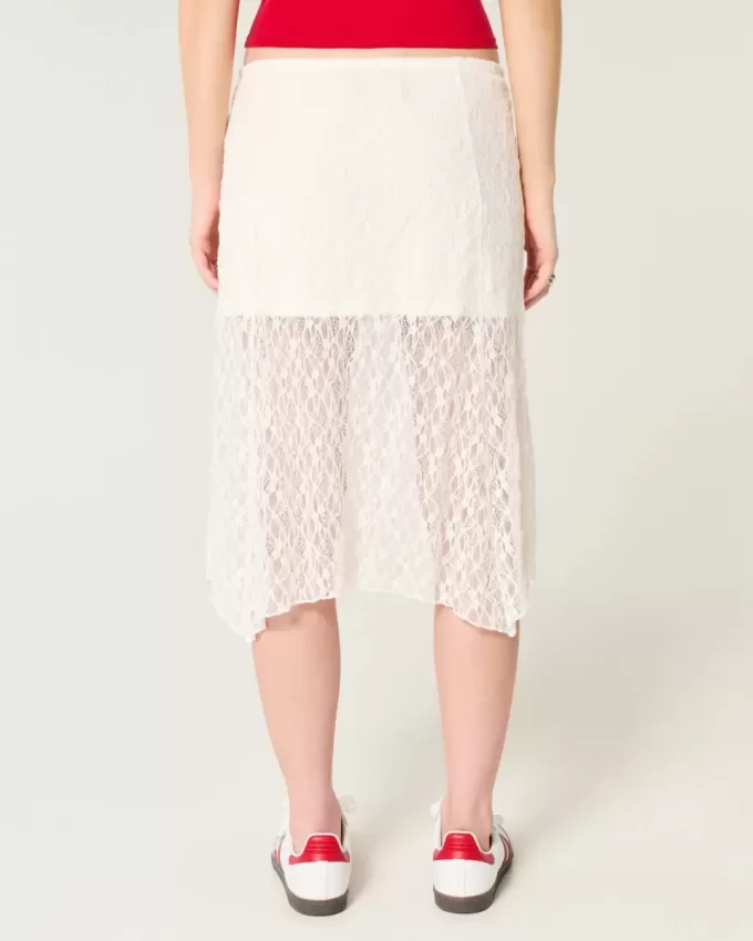 Midirock aus Spitze mit asymmetrischem Saum Midirock aus Spitze mit asymmetrischem Saum