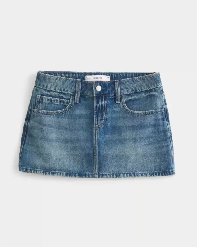 Mini-Skort aus besticktem Denim in mittlerer Waschung Mini-Skort aus besticktem Denim in mittlerer Waschung