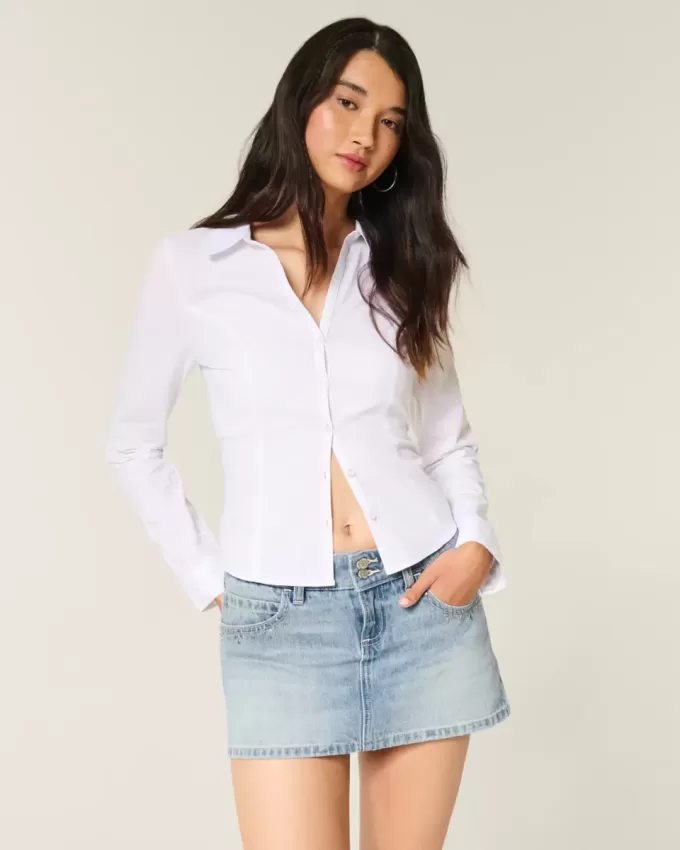 Mini-Skort aus Denim in heller Waschung mit Nieten Mini-Skort aus Denim in heller Waschung mit Nieten