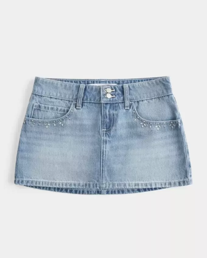 Mini-Skort aus Denim in heller Waschung mit Nieten Mini-Skort aus Denim in heller Waschung mit Nieten