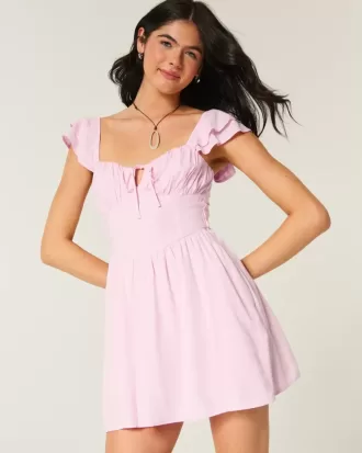 Minikleid mit Flatterärmeln und V-Taille
