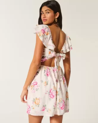 Minikleid mit Flatterärmeln und V-Taille