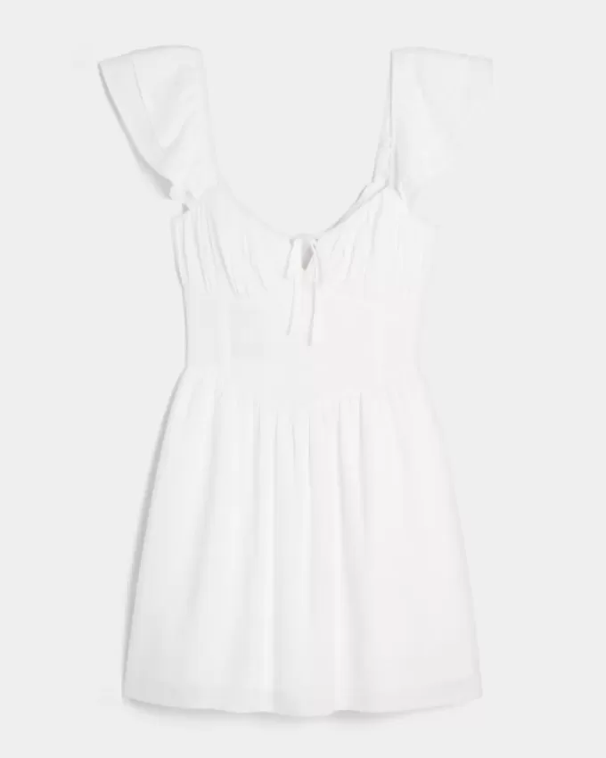 Minikleid mit Flatterärmeln und V-Taille