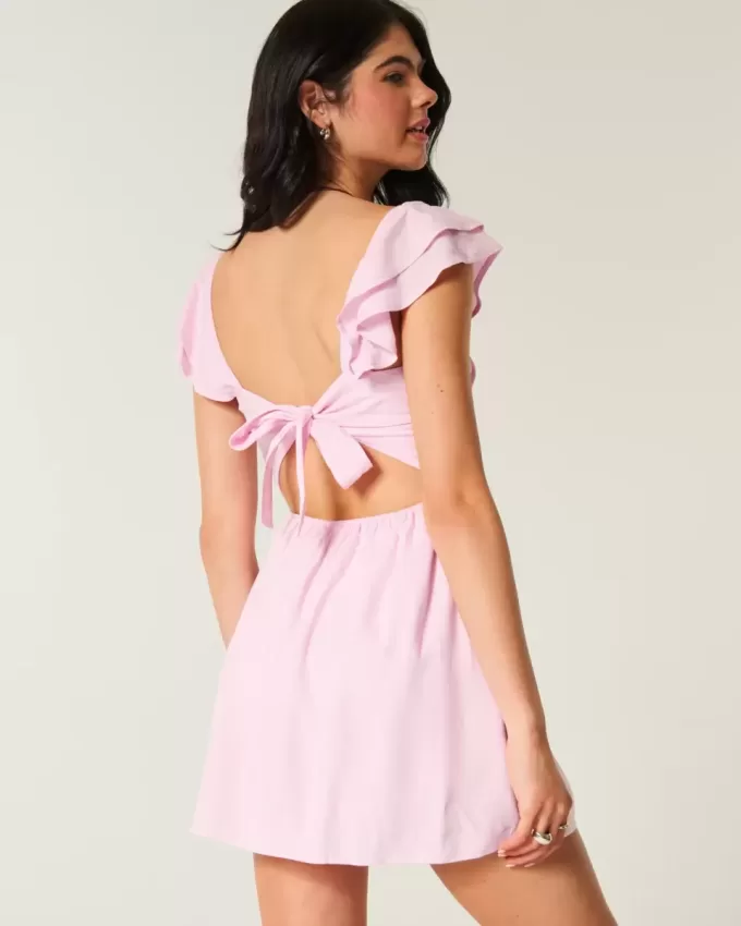 Minikleid mit Flatterärmeln und V-Taille
