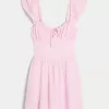 Minikleid mit Flatterärmeln und V-Taille