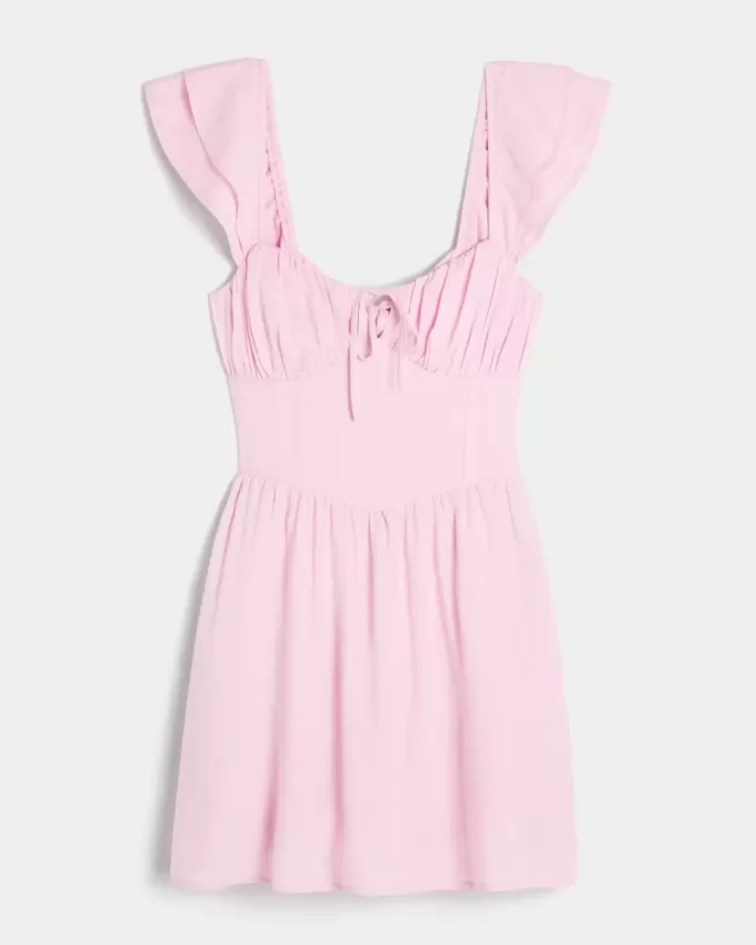 Minikleid mit Flatterärmeln und V-Taille