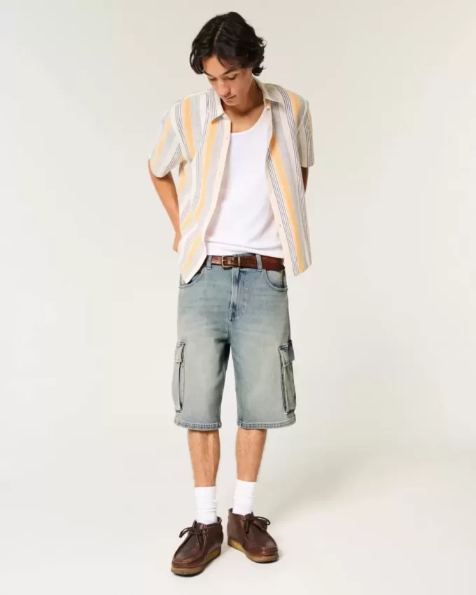 Mittel gewaschene Super Baggy-Cargo-Shorts aus Denim