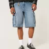 Mittel gewaschene Super Baggy-Cargo-Shorts aus Denim