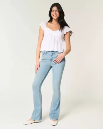 Mittelhohe Bootcut-Jeans in heller Waschung