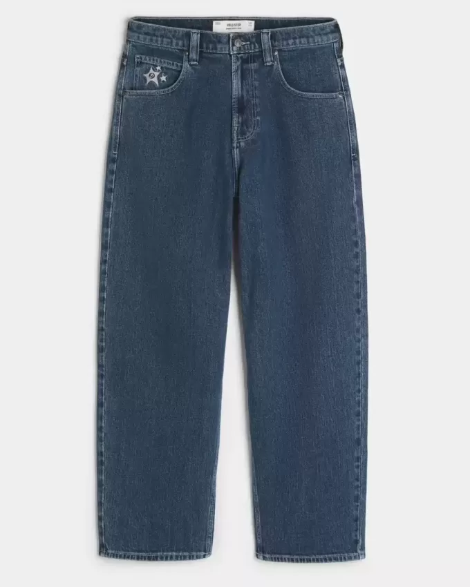 Mittelwaschbare Skater-Baggy-Jeans mit Sterngrafik Mittelwaschbare Skater-Baggy-Jeans mit Sterngrafik