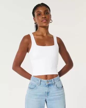 Nahtloses Tanktop aus Stoff mit quadratischem Ausschnitt