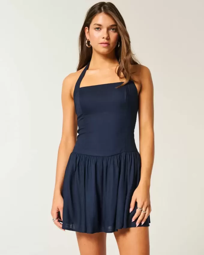 Neckholder-Minikleid mit tiefer Taille