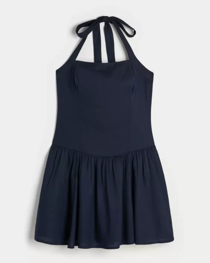 Neckholder-Minikleid mit tiefer Taille