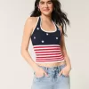 Neckholder-Top im Häkelstil mit amerikanischem Flaggenmuster Neckholder-Top im Häkelstil mit amerikanischem Flaggenmuster