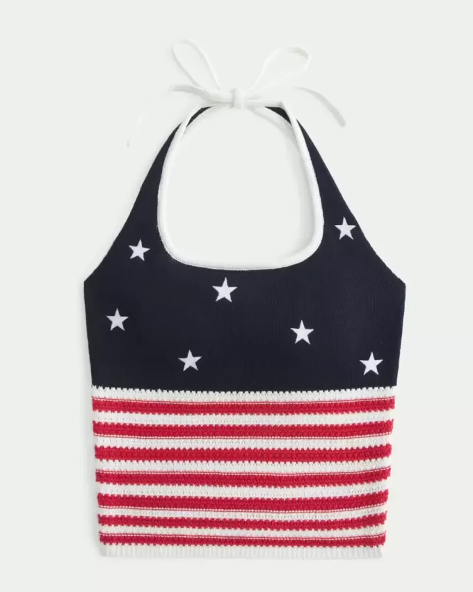 Neckholder-Top im Häkelstil mit amerikanischem Flaggenmuster Neckholder-Top im Häkelstil mit amerikanischem Flaggenmuster