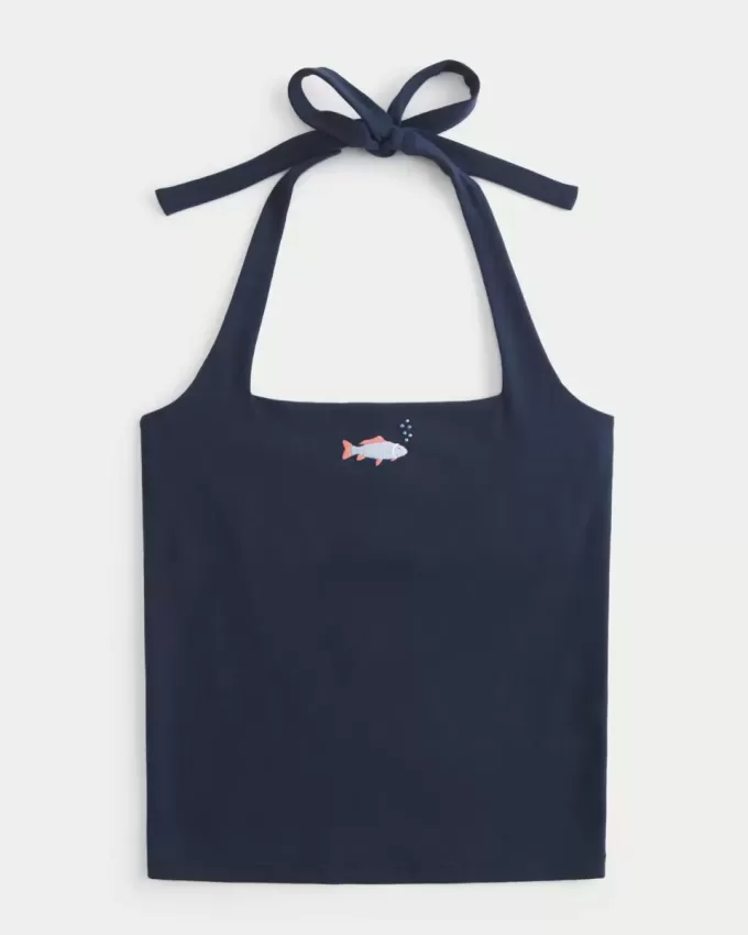 Neckholder-Top mit Perlengrafik Neckholder-Top mit Perlengrafik