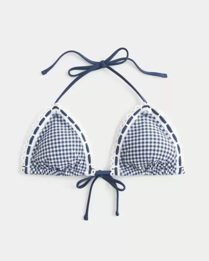 Neckholder-Triangel-Bikinioberteil mit Häkelbesatz