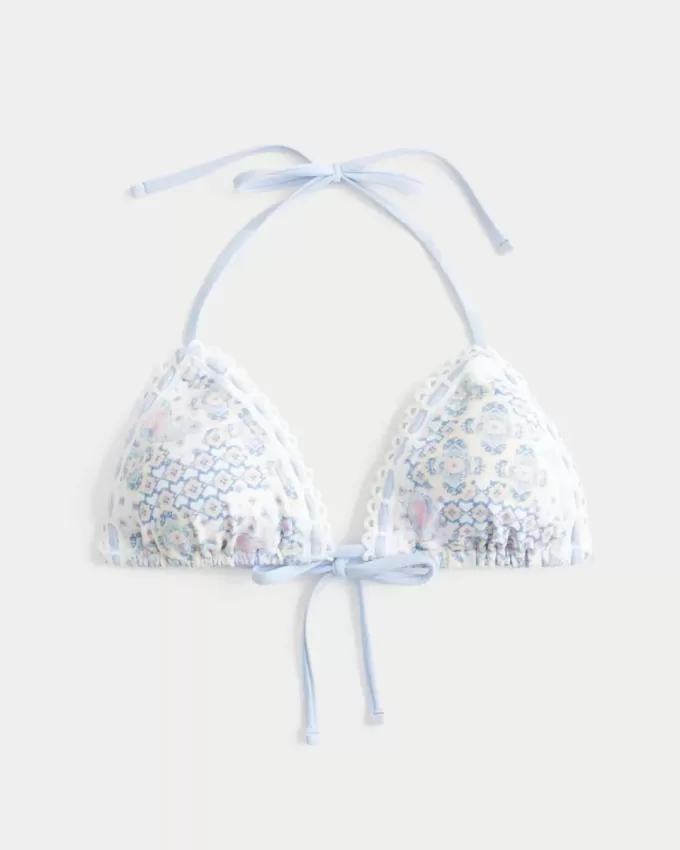 Neckholder-Triangel-Bikinioberteil mit Häkelbesatz