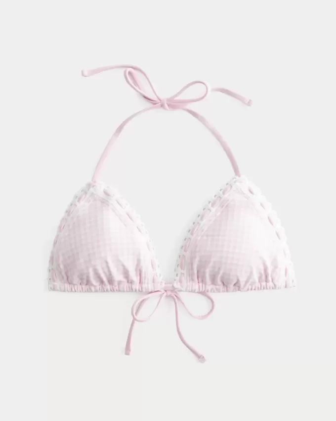 Neckholder-Triangel-Bikinioberteil mit Häkelbesatz