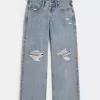 Niedrig geschnittene Baggy-Jeans mit Rissen in mittlerer Waschung Niedrig geschnittene Baggy-Jeans mit Rissen in mittlerer Waschung