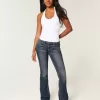 Niedrig geschnittene Bootcut-Jeans in dunkler Waschung mit Stickerei Niedrig geschnittene Bootcut-Jeans in dunkler Waschung mit Stickerei