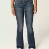 Niedrig geschnittene Bootcut-Jeans in dunkler Waschung mit Stickerei Niedrig geschnittene Bootcut-Jeans in dunkler Waschung mit Stickerei