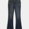 Niedrig geschnittene Bootcut-Jeans in dunkler Waschung mit Stickerei Niedrig geschnittene Bootcut-Jeans in dunkler Waschung mit Stickerei