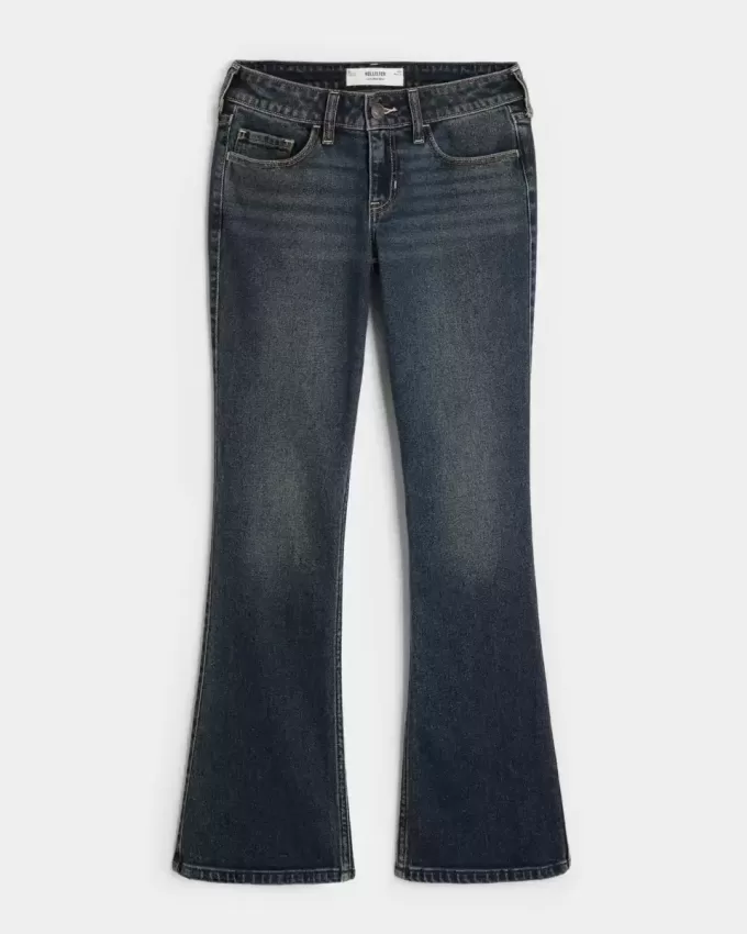 Niedrig geschnittene Bootcut-Jeans in dunkler Waschung mit Stickerei Niedrig geschnittene Bootcut-Jeans in dunkler Waschung mit Stickerei