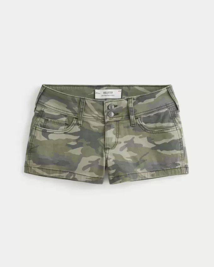 Niedrig geschnittene Y2K Camo Twill Shortie Shorts Niedrig geschnittene Y2K Camo Twill Shortie Shorts