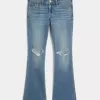 Niedrig sitzende Bootcut-Jeans mit Rissen in mittlerer Waschung Niedrig sitzende Bootcut-Jeans mit Rissen in mittlerer Waschung