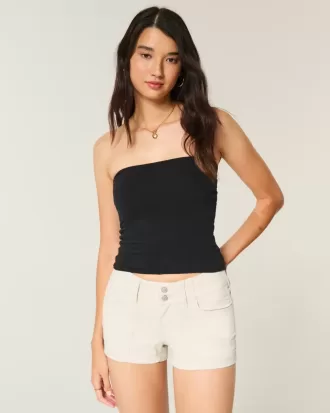 Niedrig sitzende Popeline-Shorts mit Blumenmuster und Gesäßtasche