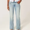 Niedrige Bootcut-Jeans mit mittlerer Waschung und Schmetterlingsstickerei Niedrige Bootcut-Jeans mit mittlerer Waschung und Schmetterlingsstickerei