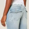 Niedrige Bootcut-Jeans mit mittlerer Waschung und Schmetterlingsstickerei Niedrige Bootcut-Jeans mit mittlerer Waschung und Schmetterlingsstickerei