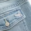 Niedrige Bootcut-Jeans mit mittlerer Waschung und Schmetterlingsstickerei Niedrige Bootcut-Jeans mit mittlerer Waschung und Schmetterlingsstickerei