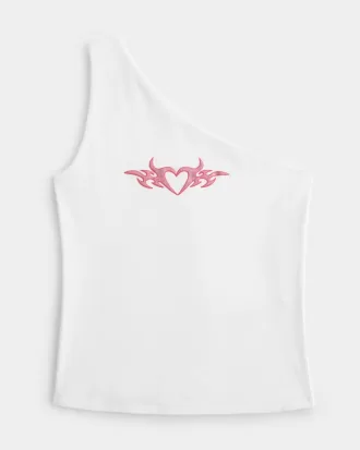 One-Shoulder-Tanktop mit Herz-Grafik