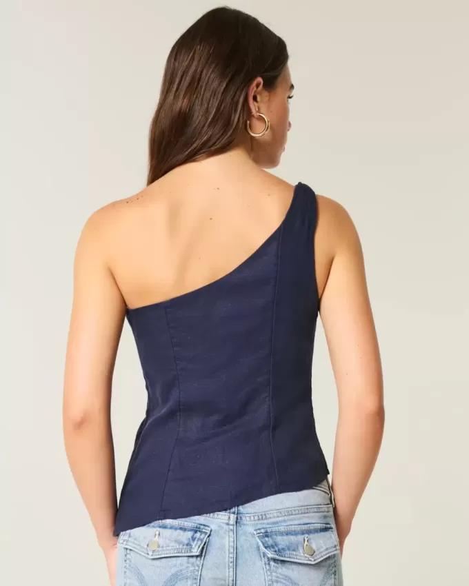 One-Shoulder-Top aus Leinenmischung One-Shoulder-Top aus Leinenmischung