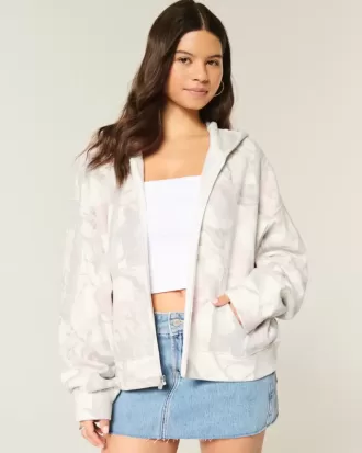 Oversize-Kapuzenpullover mit Camouflage-Muster und Reißverschluss