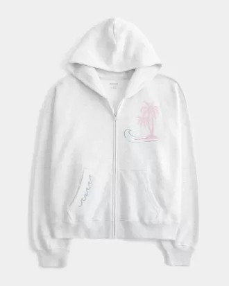 Oversize-Kapuzenpullover mit Palmengrafik und Reißverschluss