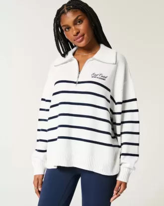 Oversize-Pullover mit Grafik und halbem Reißverschluss