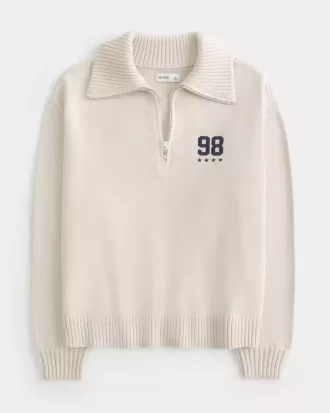 Oversize-Pullover mit Grafik und halbem Reißverschluss