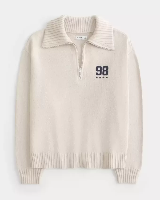 Oversize-Pullover mit Grafik und halbem Reißverschluss Oversize-Pullover mit Grafik und halbem Reißverschluss