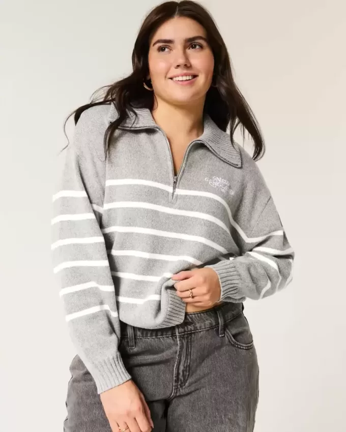 Oversize-Pullover mit Grafik und halbem Reißverschluss Oversize-Pullover mit Grafik und halbem Reißverschluss