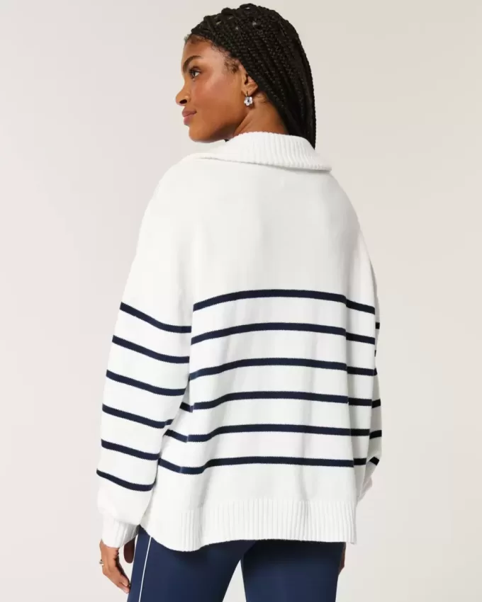 Oversize-Pullover mit Grafik und halbem Reißverschluss Oversize-Pullover mit Grafik und halbem Reißverschluss
