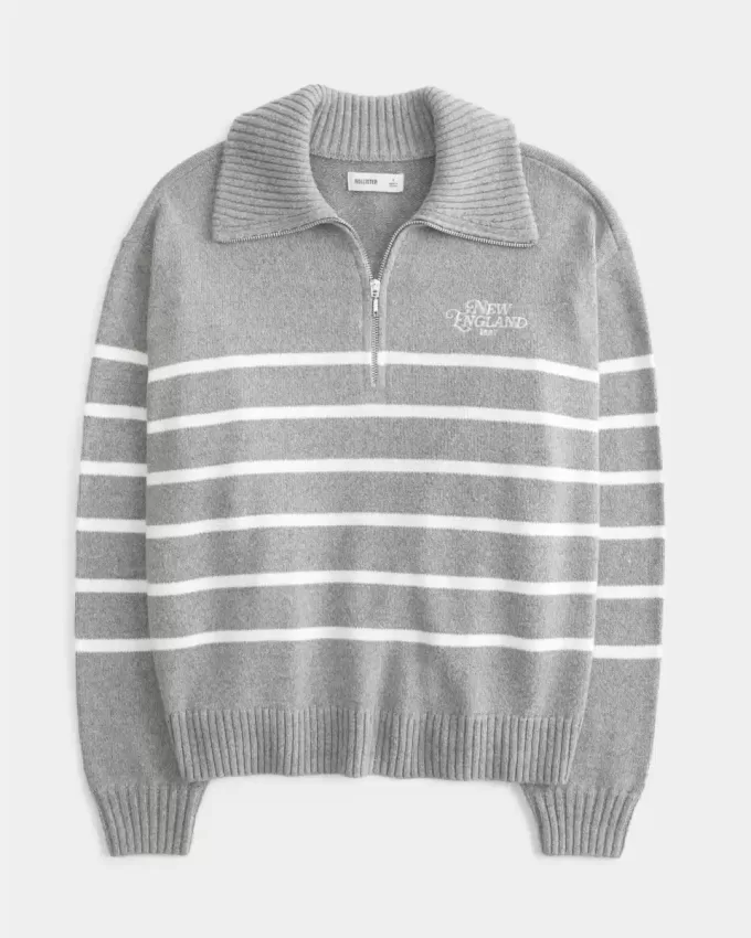 Oversize-Pullover mit Grafik und halbem Reißverschluss Oversize-Pullover mit Grafik und halbem Reißverschluss