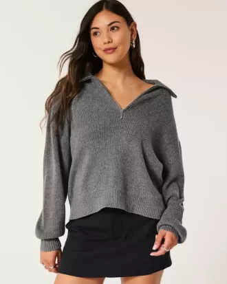 Oversize-Pullover mit halbem Reißverschluss