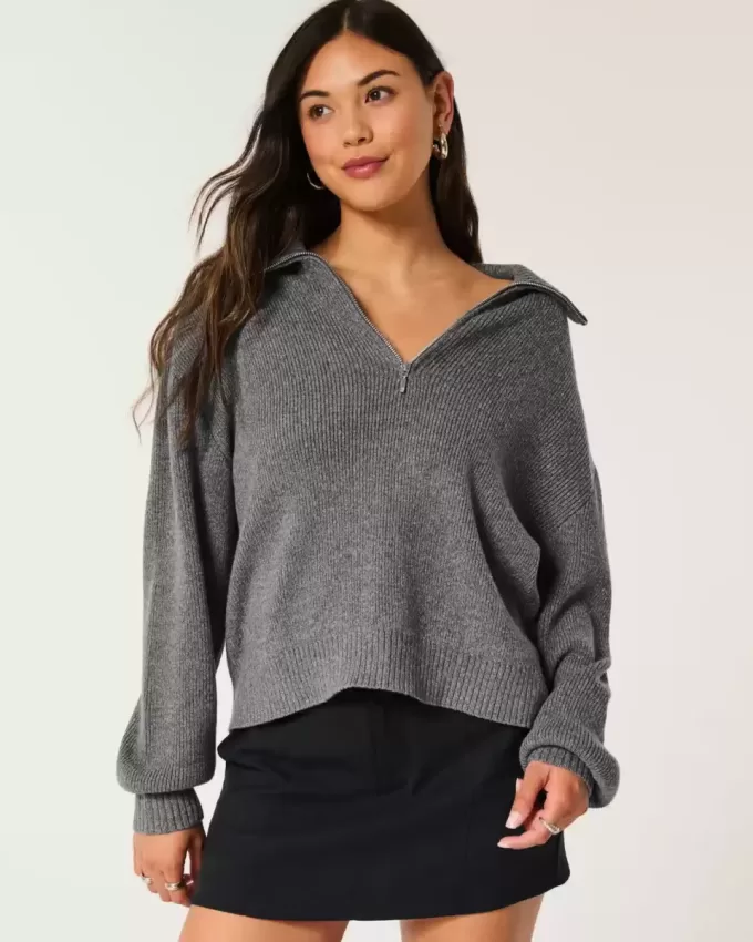 Oversize-Pullover mit halbem Reißverschluss Oversize-Pullover mit halbem Reißverschluss