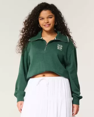 Oversize-Pullover mit NYC-Grafik und halbem Reißverschluss